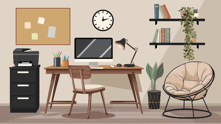 Cozy home office interior with desktop computerのイラスト素材