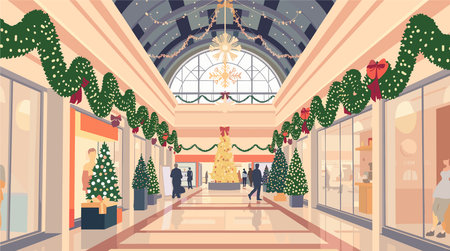 A Large shopping mall decorated for Christmasのイラスト素材