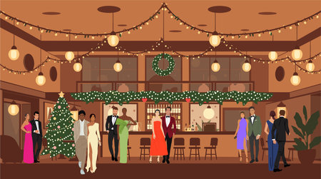 People in luxury evening clothes on holidays eventのイラスト素材