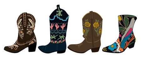 Set of cowboy boots vector illustration isolatedのイラスト素材