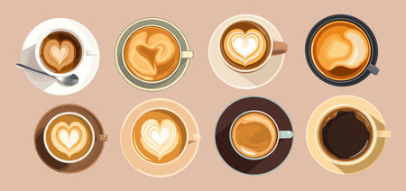 Set of different Coffee cups top view.のイラスト素材