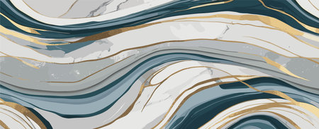 Liquid abstract blue, white and gold marble bannerのイラスト素材