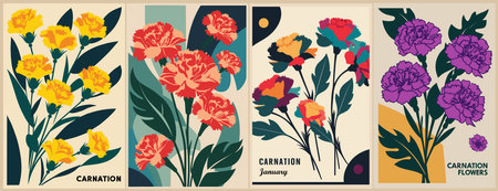 Set of abstract Carnation Flower art posters.のイラスト素材