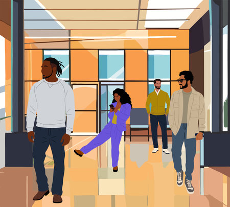 Business people in hall of modern office buildingのイラスト素材