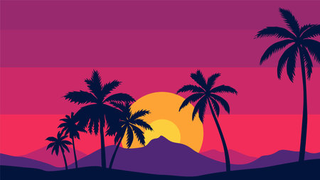 Beautiful summer background, banner with sunsetのイラスト素材
