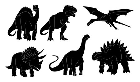 Set of different dinosaurs black vector silhouetteのイラスト素材