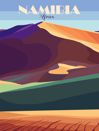 Namibia, Africa travel poster in retro styleのイラスト素材