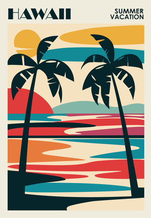 Hawaii travel destination poster in retro styleのイラスト素材