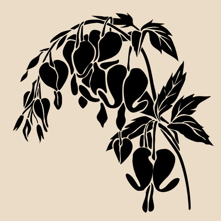 Black silhouette of a Bleeding Heart flowerのイラスト素材