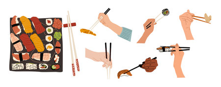Japanese sushi set. Asian Japan food vector artのイラスト素材