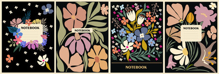 Set of notebook cover abstract botanical designsのイラスト素材