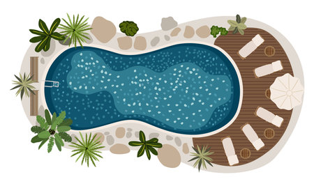 Top view of swimming pool with patio furnitureのイラスト素材