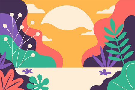 Abstract art tropical banner with colorful forestのイラスト素材