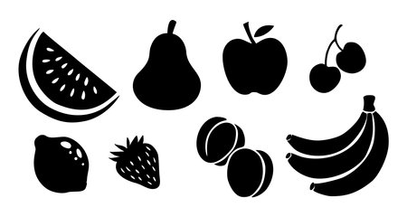 Hand drawn abstract fruit black silhouettes setのイラスト素材