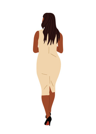 Black woman walking rear view in office dressのイラスト素材