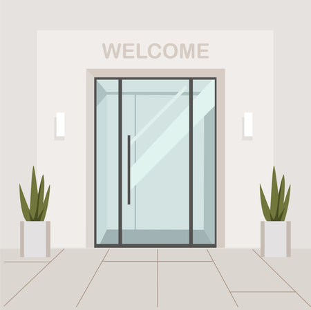 A glass door with a sign that says Welcome on itのイラスト素材