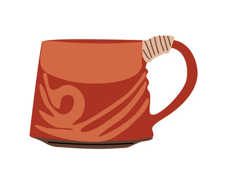 Red coffee, tea hand made ceramic mug isolatedのイラスト素材