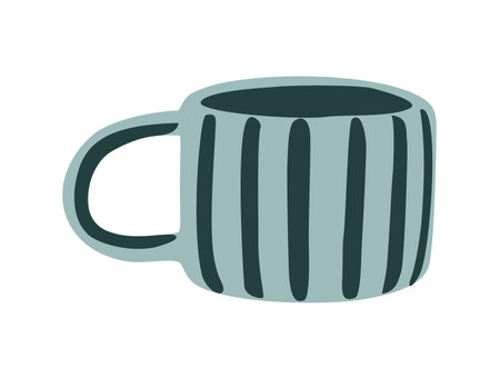 Blue and teal striped ceramic hand made coffee mugのイラスト素材