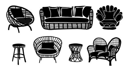 Set of black and white furniture designsのイラスト素材