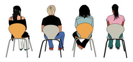 People seated on modern chairs back viewのイラスト素材