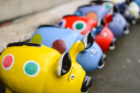 Ceramic handycrafts sold in the shops along the main road of San Juan Oriente in the highlands between Granada and Masaya, Nicaraguaの写真素材