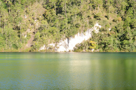 Serene landscape of the lake Esmeralda in the Lagunas de Montebello National Park Chiapas, Mexicoの写真素材