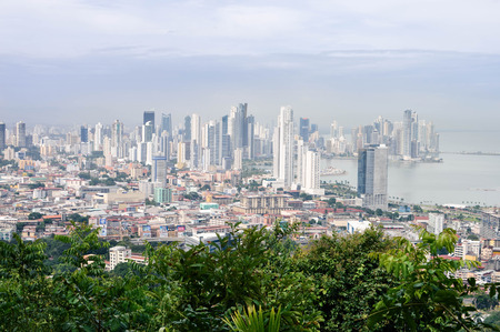 Panama City, Panama - August 28, 2015: Panama city skyline is seen from the top of Ancon hill on August 28, 2015 in Panama, Central America. Panoramic viewのeditorial素材