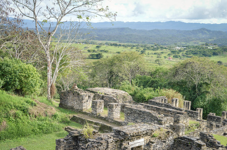 Some of the pyramids of Tonina archaeological site with landscapes of Ocosingo in Chiapas, Mexicoのeditorial素材