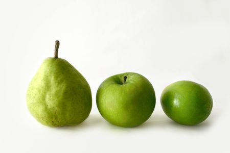 pear, apple and limeの写真素材