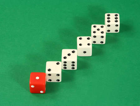 six dice of two different colors