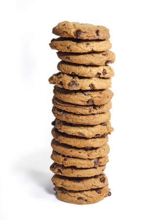 chocolate chip cookies on white backgroundの写真素材