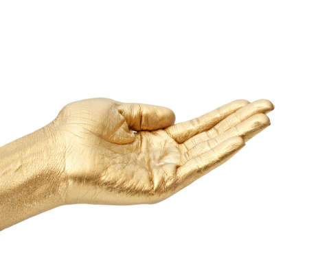gold hand begging or inviting の写真素材