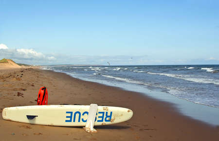 beach rescue tools on ocean shoreの写真素材