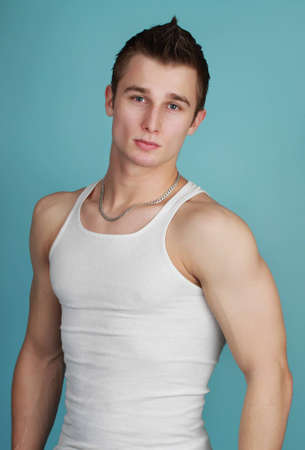 closeup portrait of a young caucasian manの写真素材