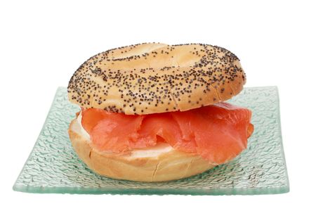 smoked trout and cream cheese bagelの写真素材