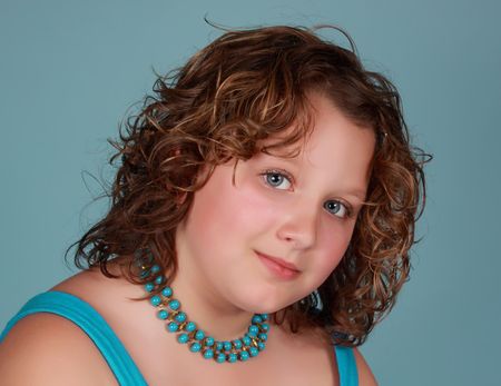 portrait of cute caucasian preteen girlの写真素材