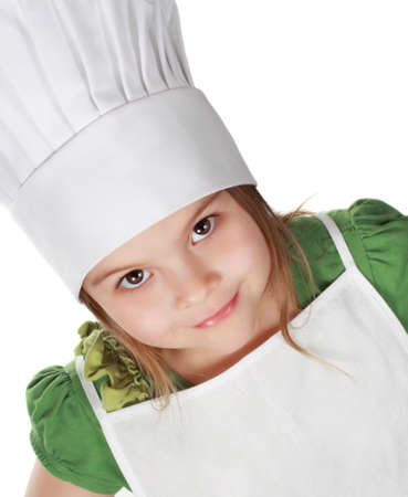 closeup on little girl with chief hatの写真素材