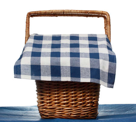 nice wicker picnic basket, white backgroundの写真素材