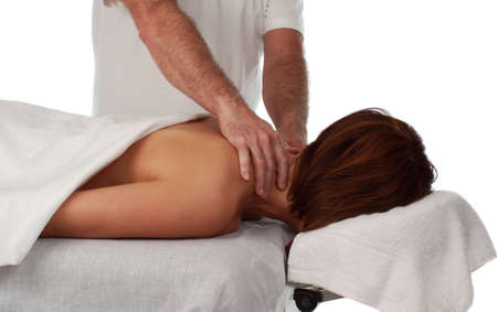 closeup on woman receiving massageの写真素材