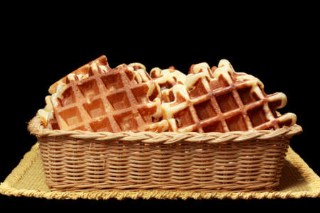 wicker basket filled with fresh homemade waffles