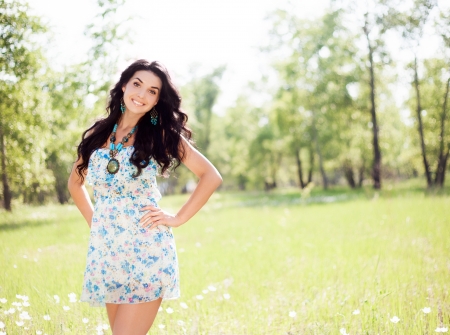 happy young  woman outdoor on a summer dayの写真素材