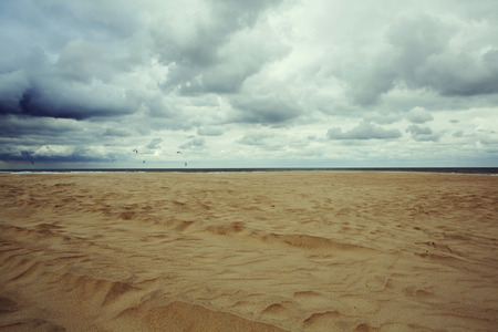 Autumn beach and cloudy skies in Oostende, Belgium, Septemberの写真素材