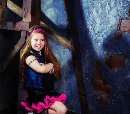 beautiful little girl in the steampunk styled photoshoot in the studioの写真素材