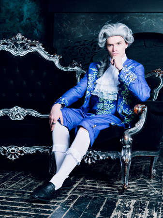 actor dressed as an aristocrat from the eighteenth century wearing a wigの写真素材