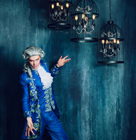 actor dressed as an aristocrat from the eighteenth century wearing a wigの写真素材