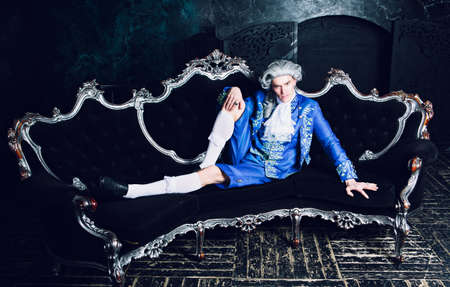 actor dressed as an aristocrat from the eighteenth century wearing a wigの写真素材