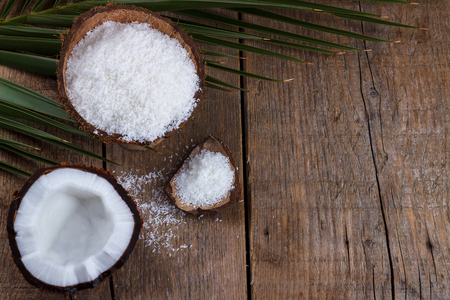 Coconut on wooden table.Organic healthy food concept.の写真素材