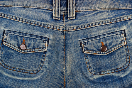 Close up of blue jean back side pocketsの写真素材