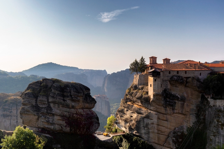 Panoramic view of Meteora Kalabaka Greece sunset autumn
