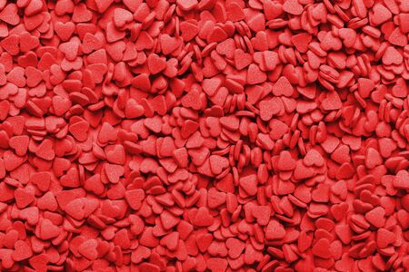 Heart shape red sweet candies texture close up macro, Valentine's day background
